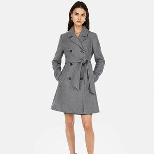 Express Double Breasted Belted Light Grey Coat